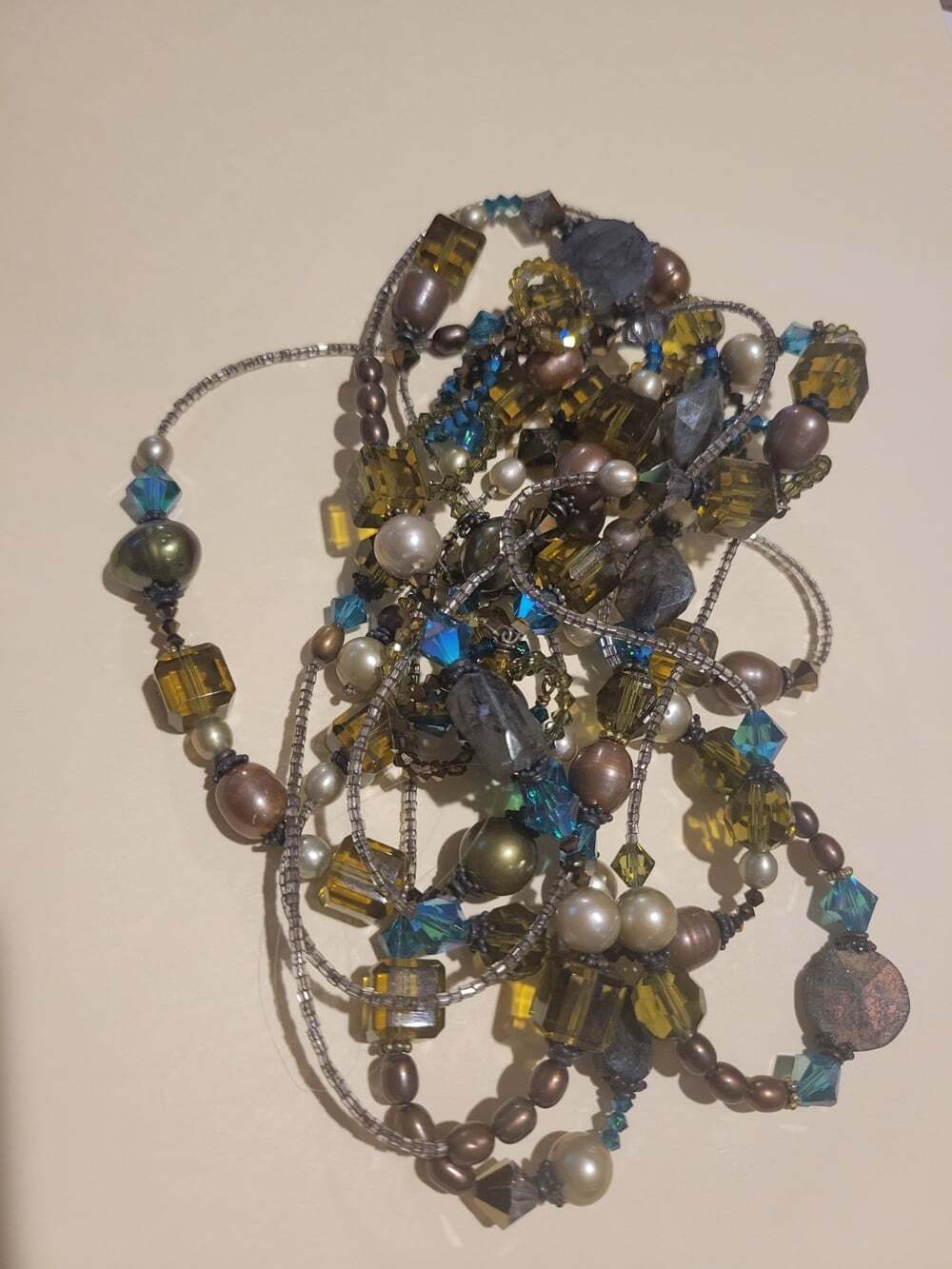 Amy Leiner Designs 84" Strand neckless semi precious Stones green Crystal Beads
